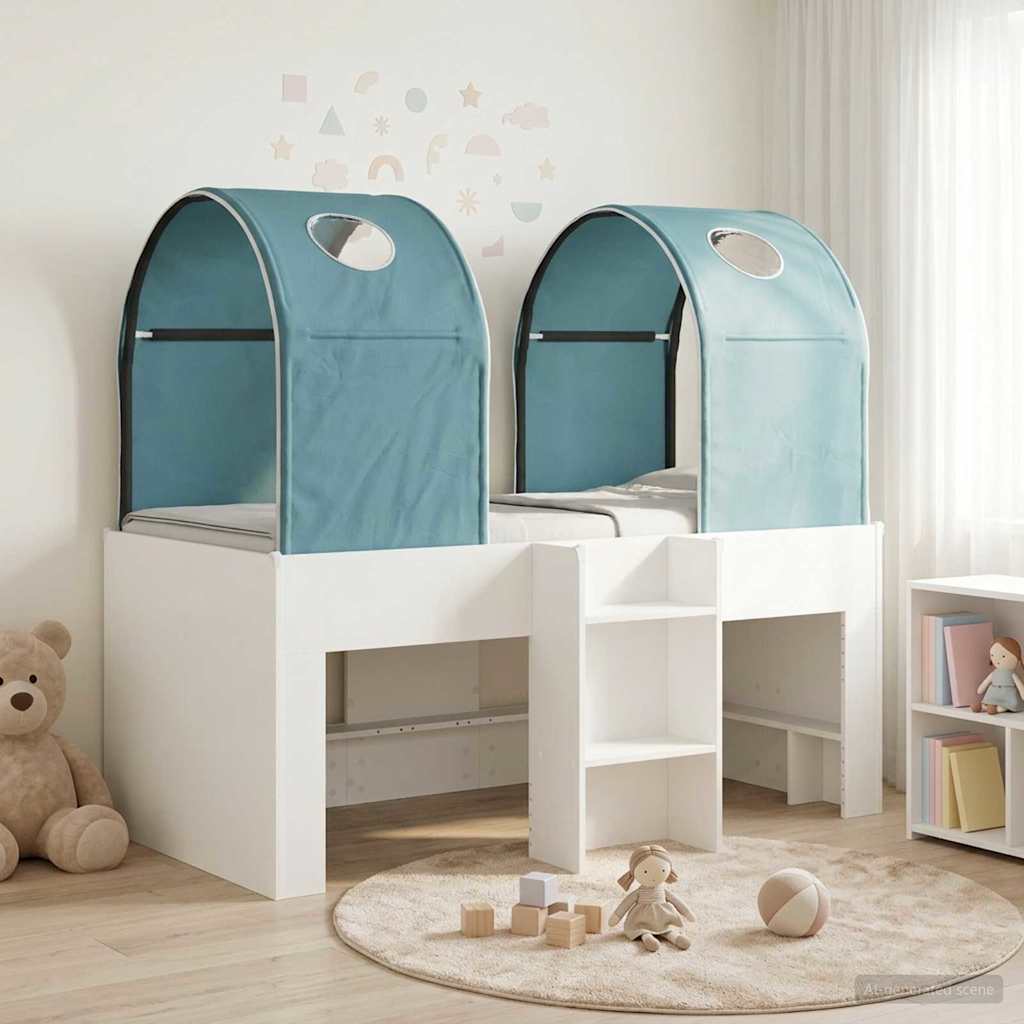 Bett mit Tunnel 3 stk. Weiß und Hellblau Holzwerkstoff