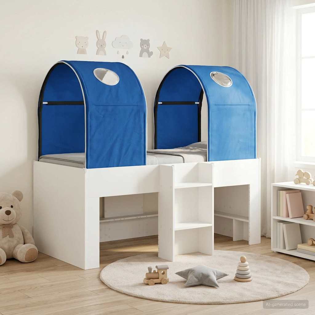 Bett mit Tunnel 3 stk. Weiß und Blau Holzwerkstoff