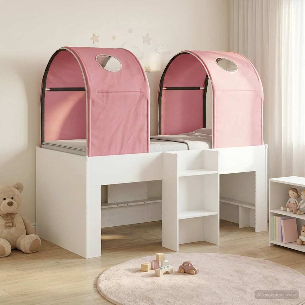 Bett mit Tunnel 3 stk. Weiß und Rosa Holzwerkstoff