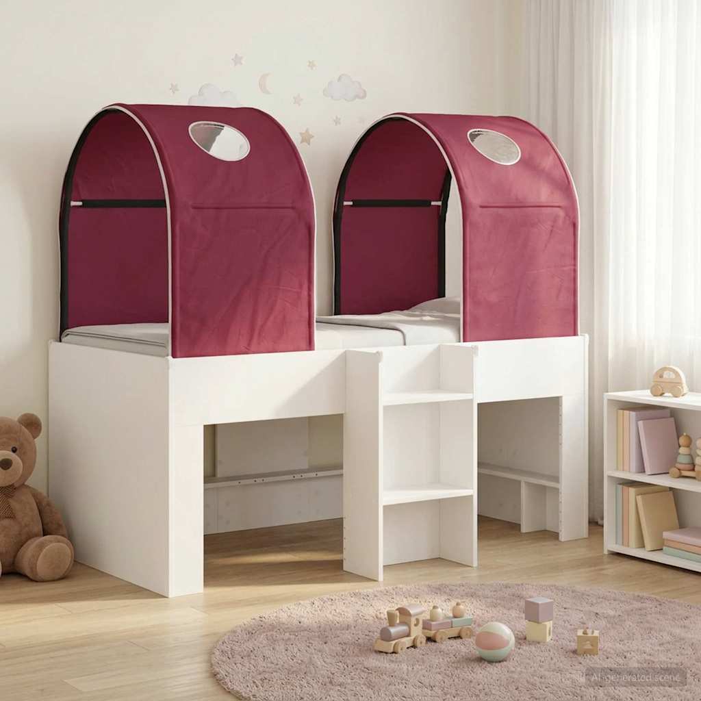 Bett mit Tunnel 4 stk. Weiß und Rot Holzwerkstoff
