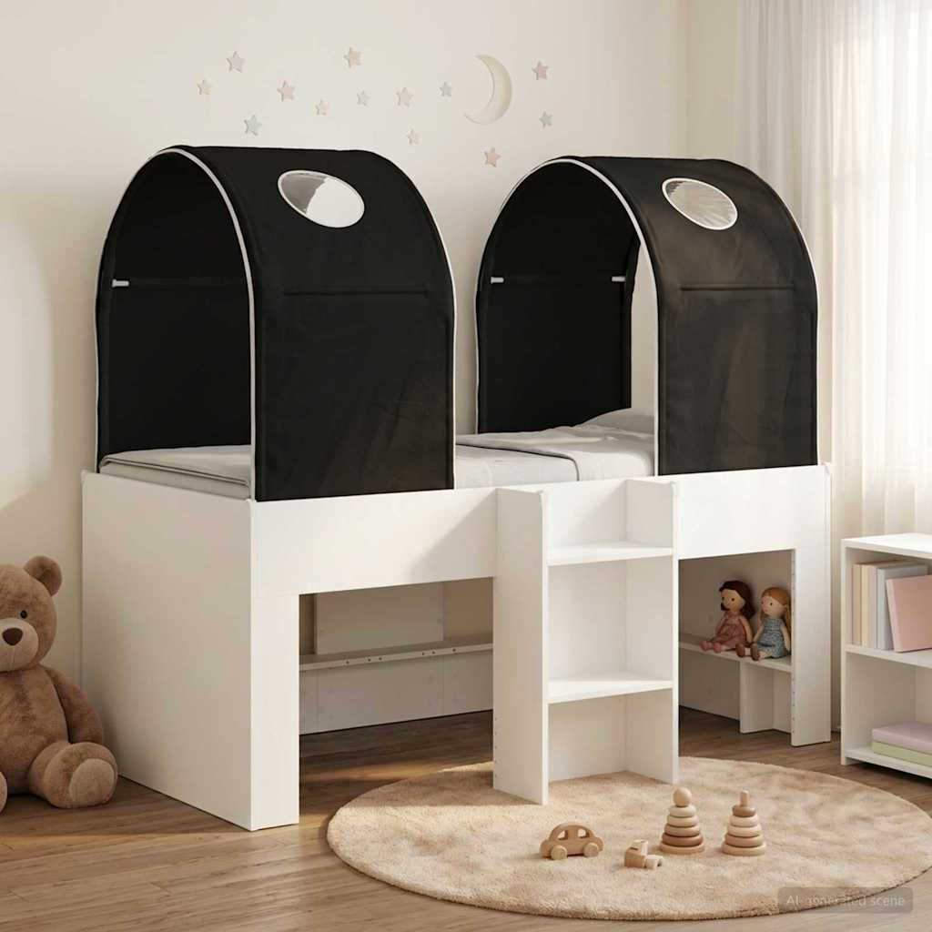 Bett mit Tunnel 3 stk. Weiß und Schwarz Holzwerkstoff