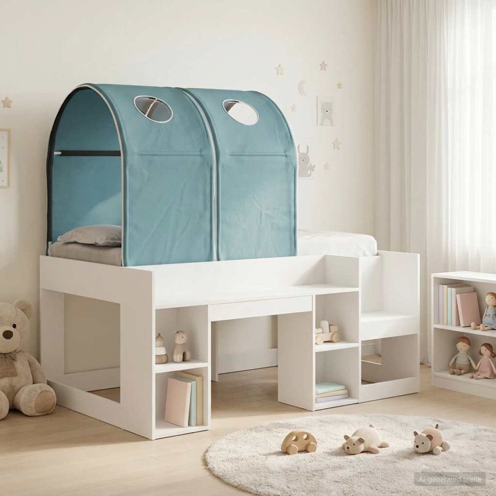 Bett mit Tunnel 3 stk. Weiß und Hellblau Holzwerkstoff