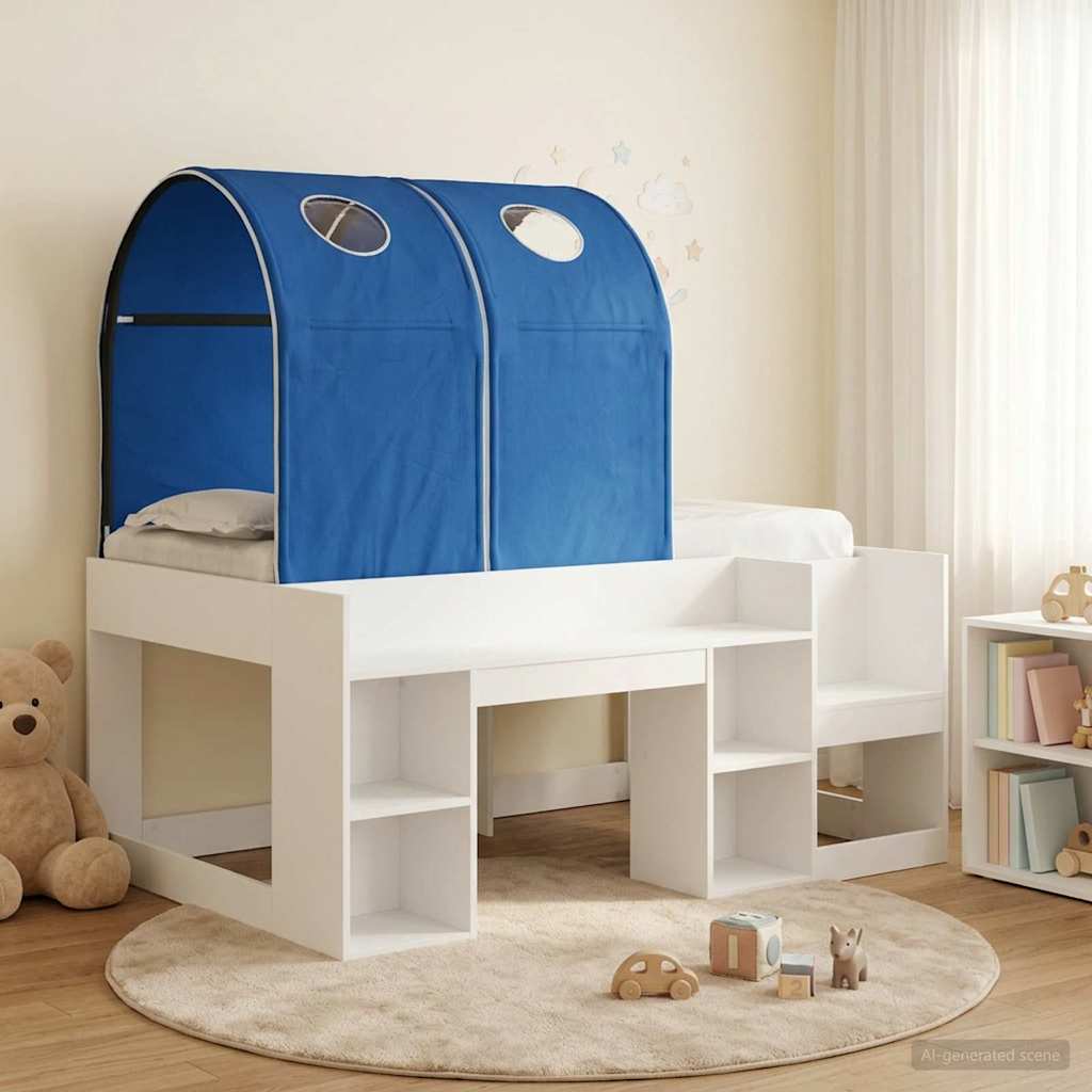 Bett mit Tunnel mit Regal 3 stk. Weiß und Blau Holzwerkstoff