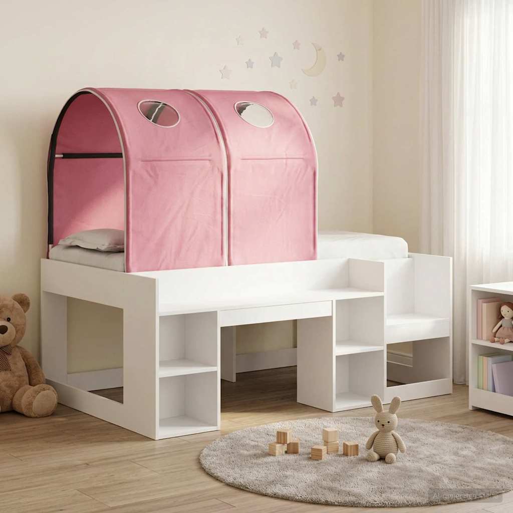 Bett mit Tunnel mit Regal 3 stk. Weiß und Rosa Holzwerkstoff