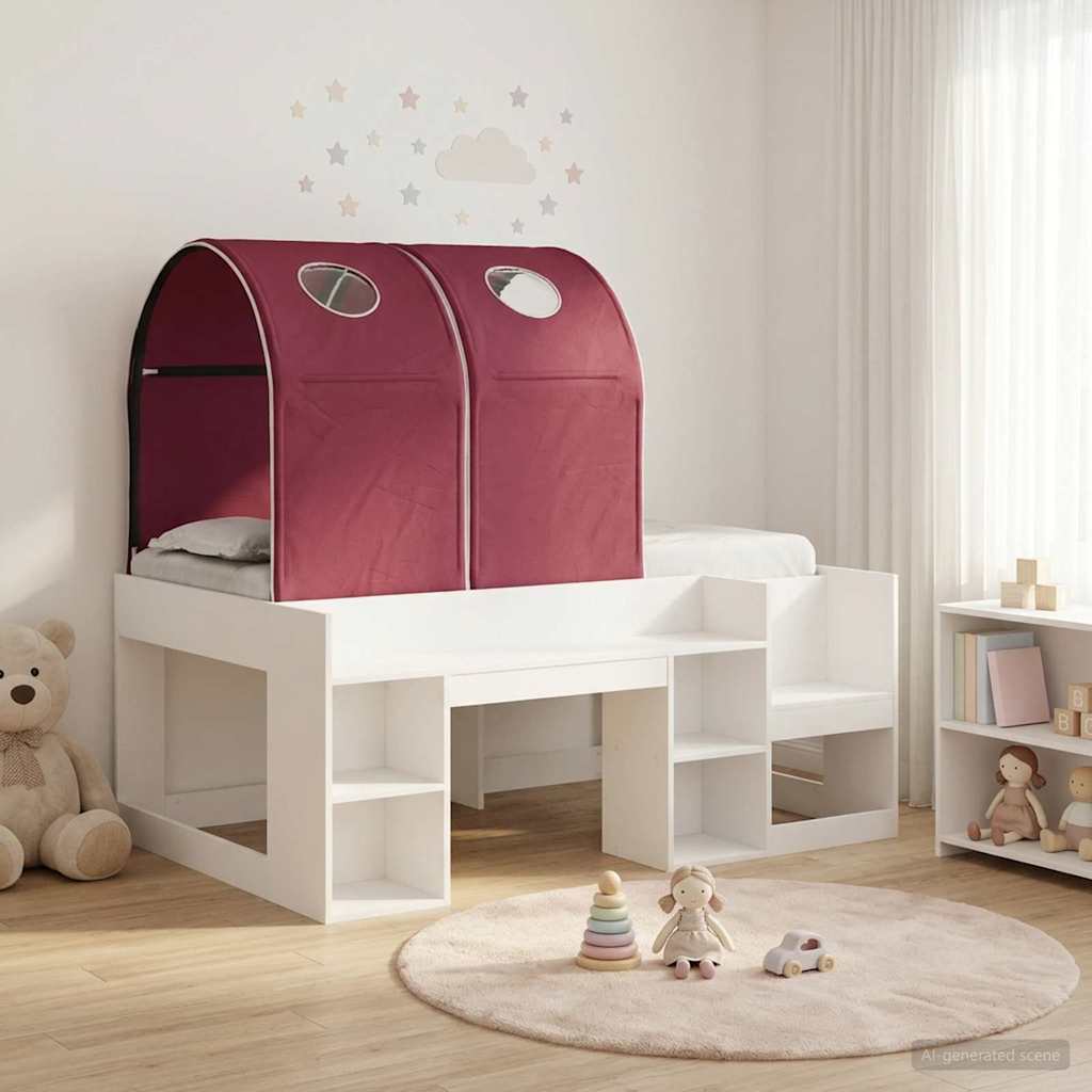 Bett mit Tunnel mit Regal 3 stk. Weiß und Rot Holzwerkstoff