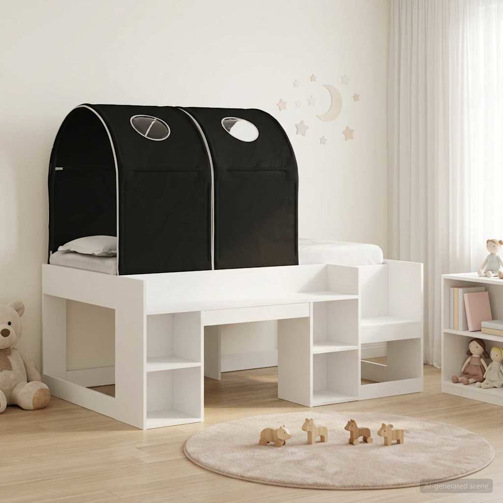 Bett mit Tunnel mit Regal 3 stk. Weiß und Schwarz Holzwerkstoff