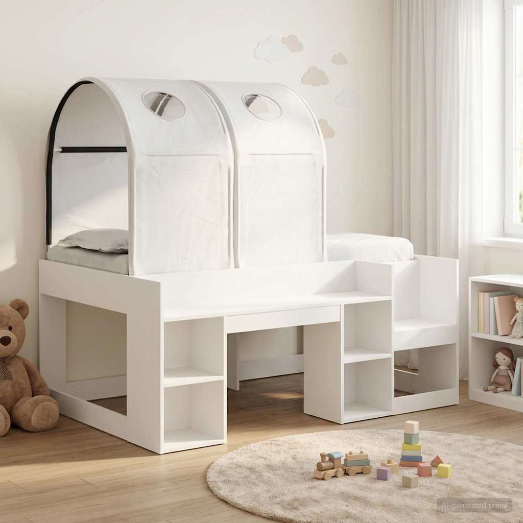 Bett mit Tunnel mit Regal 3 stk. Weiß Holzwerkstoff