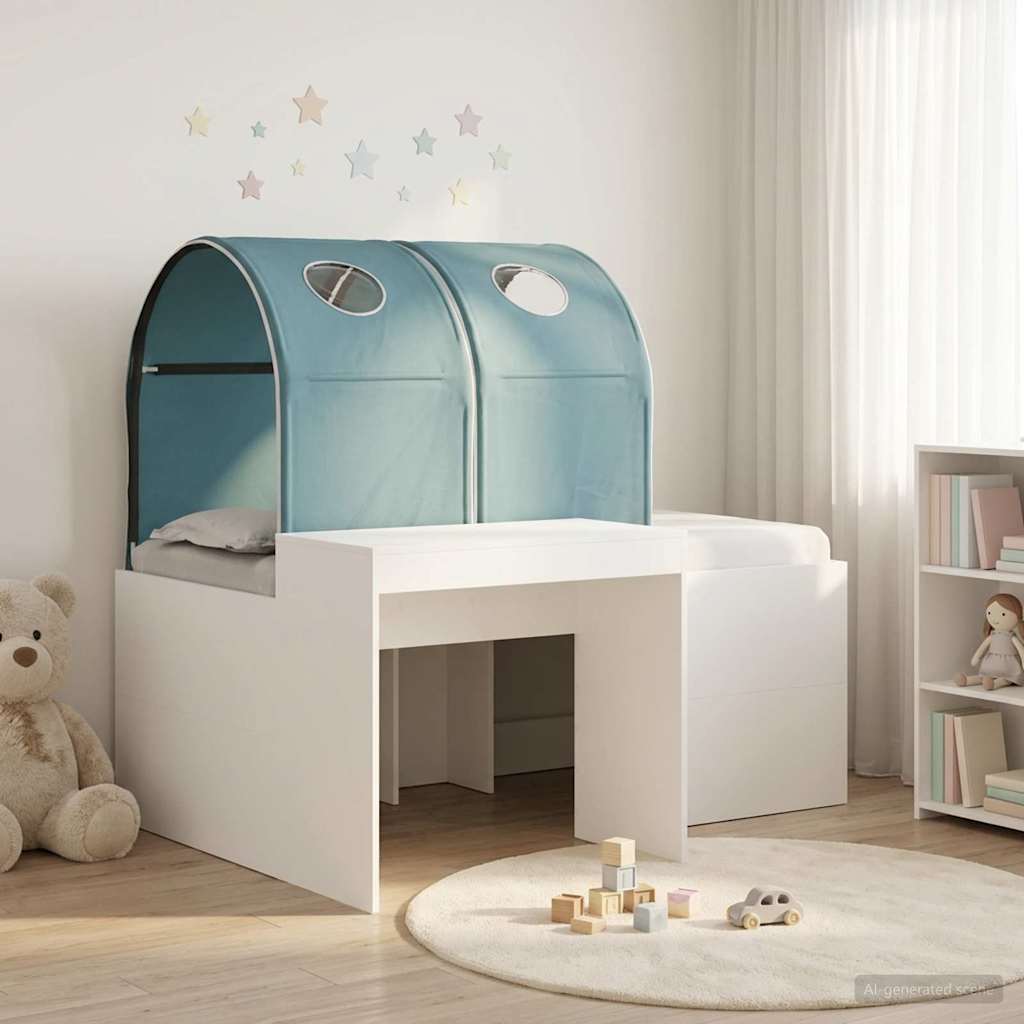 Bett mit Tunnel 3 Stk. Weiß und Hellblau Holzwerkstoff