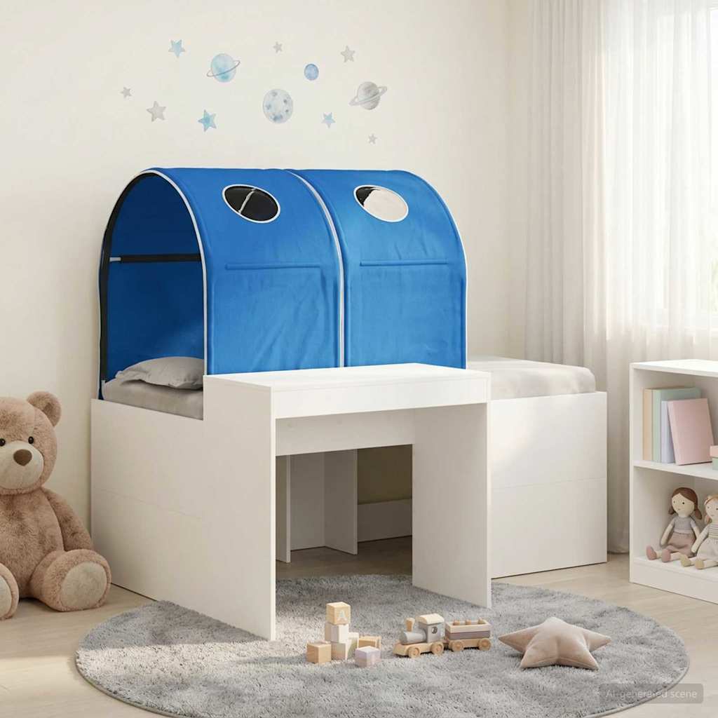 Bett mit Tunnel 3 Stk. Weiß und Blau Holzwerkstoff