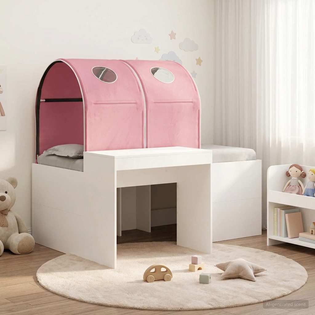 Bett mit Tunnel 3 Stk. Weiß und Rosa Holzwerkstoff