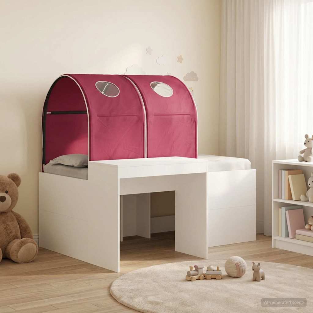 Bett mit Tunnel 3 Stk. Weiß und Rot Holzwerkstoff
