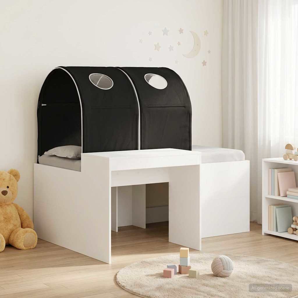 Bett mit Tunnel 3 Stk. Weiß und Schwarz Holzwerkstoff