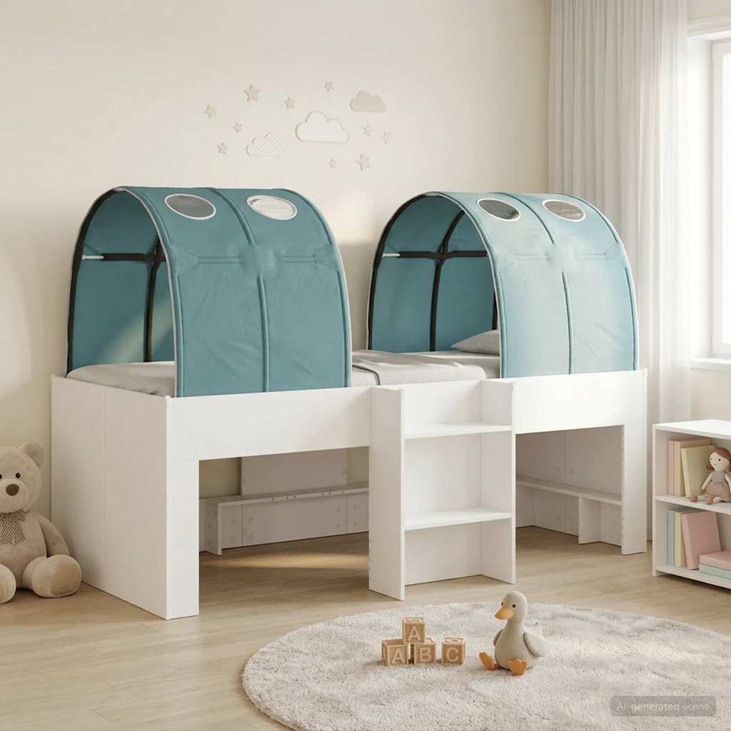 Hochbett für Kinder mit Tunnel 3 stk. Weiß und Hellblau