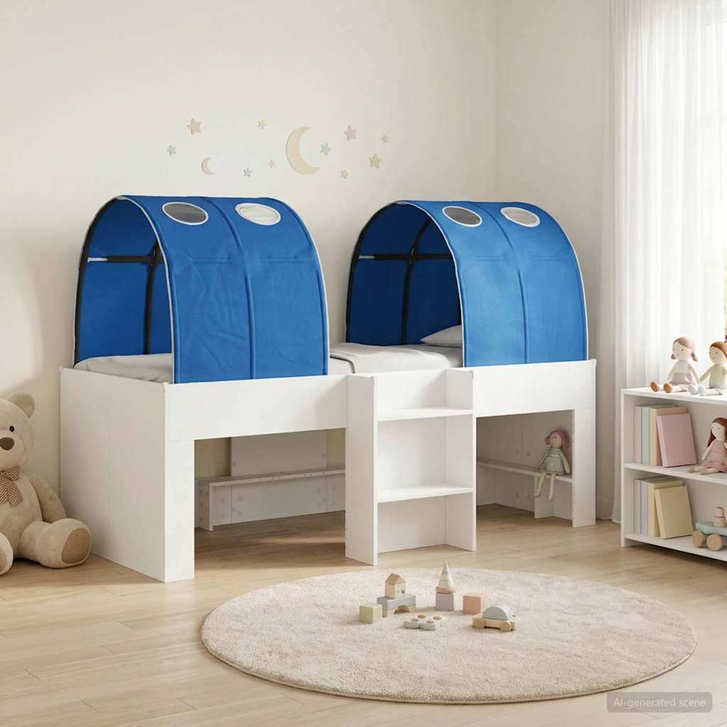 Hochbett für Kinder mit Tunnel 3 stk. Weiß und Blau