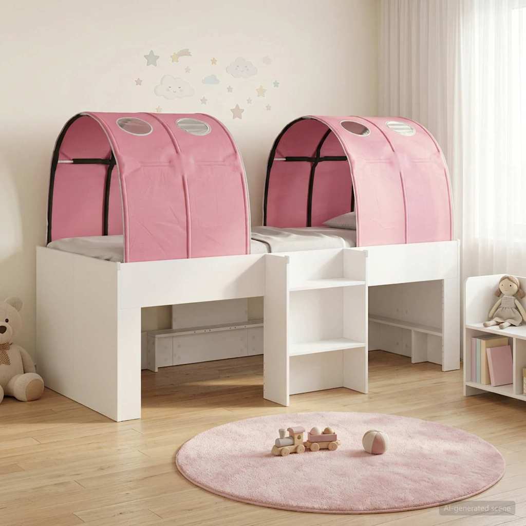 Hochbett für Kinder mit Tunnel 3 stk. Weiß und Rosa