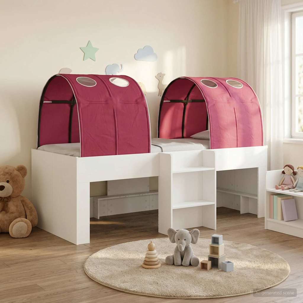 Hochbett für Kinder mit Tunnel 3 stk. Weiß und Rot