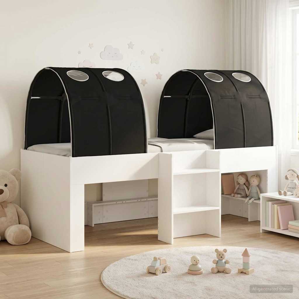Hochbett für Kinder mit Tunnel 3 stk. Weiß und Schwarz