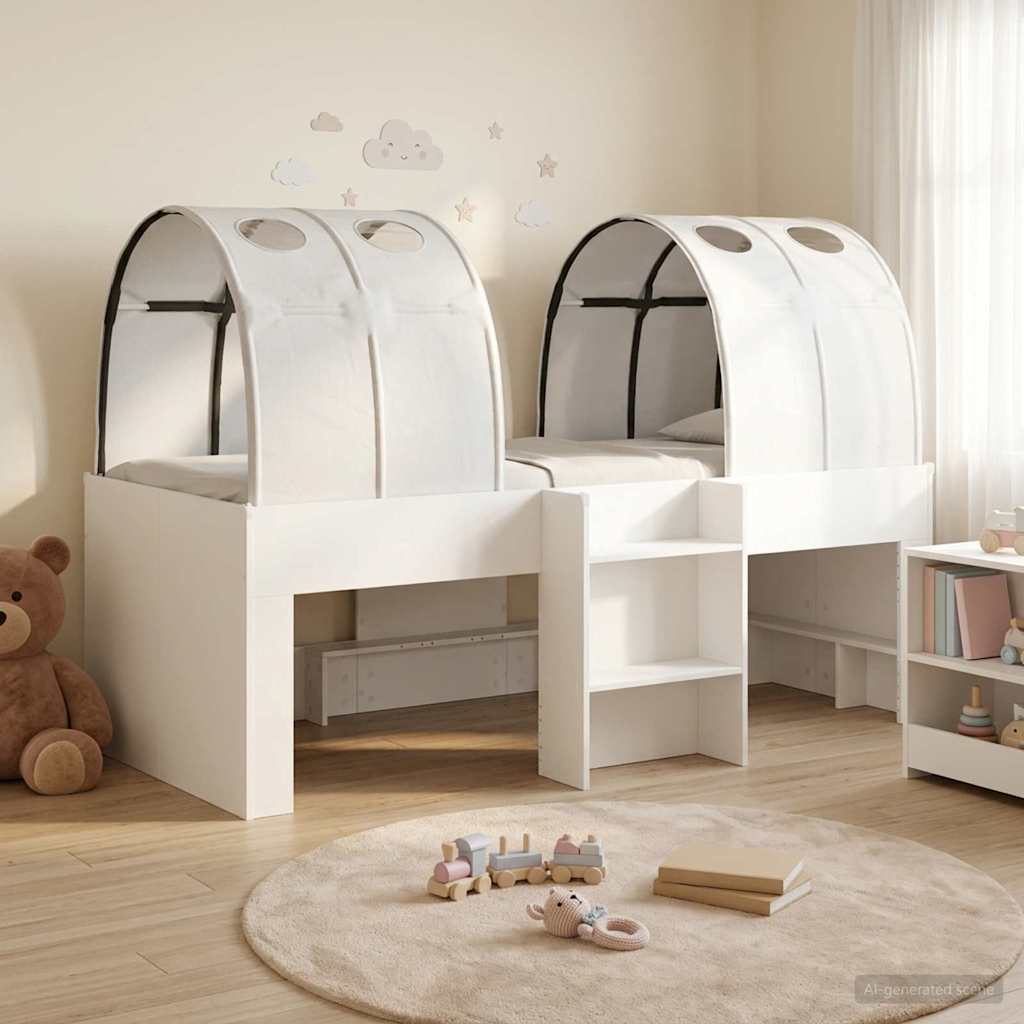 Hochbett für Kinder mit Tunnel 3 stk. Weiß Holzwerkstoff