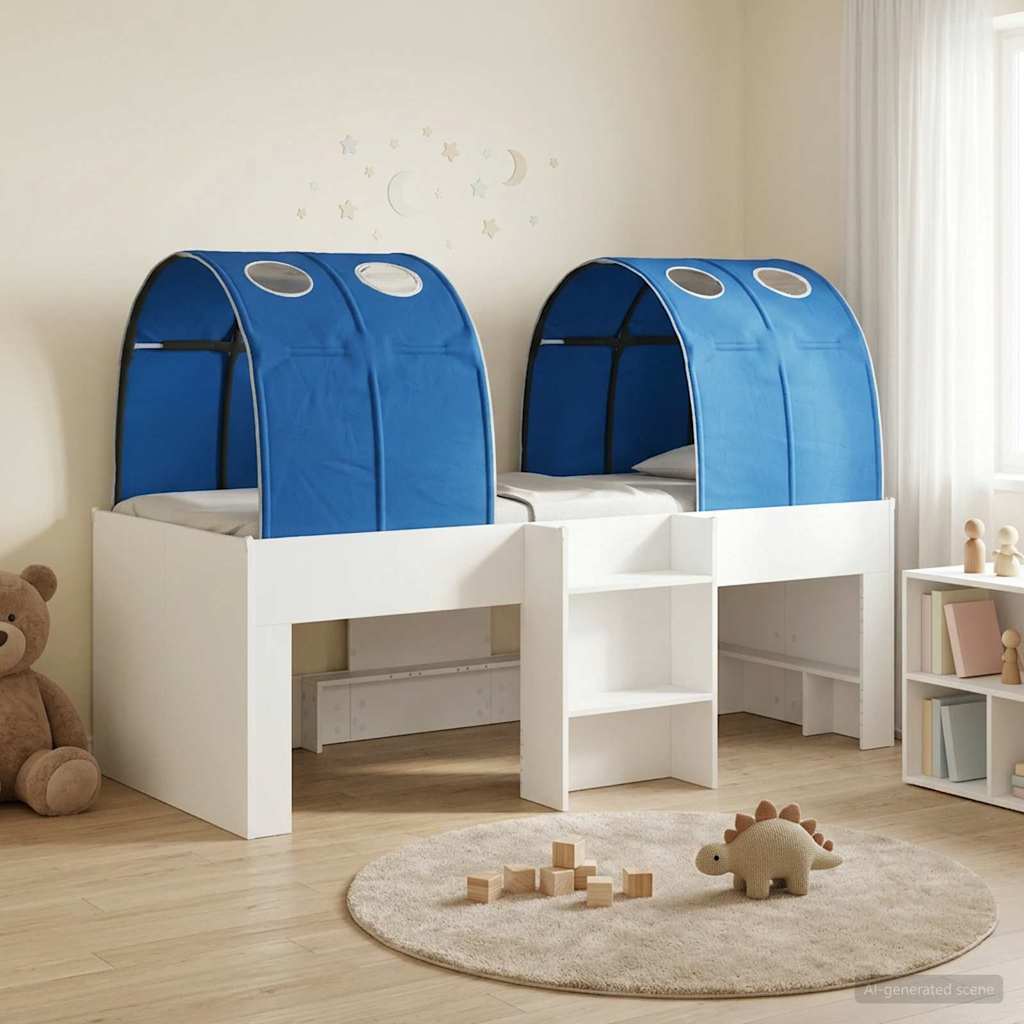 Bett mit Tunnel 3 stk. Weiß und Blau Holzwerkstoff