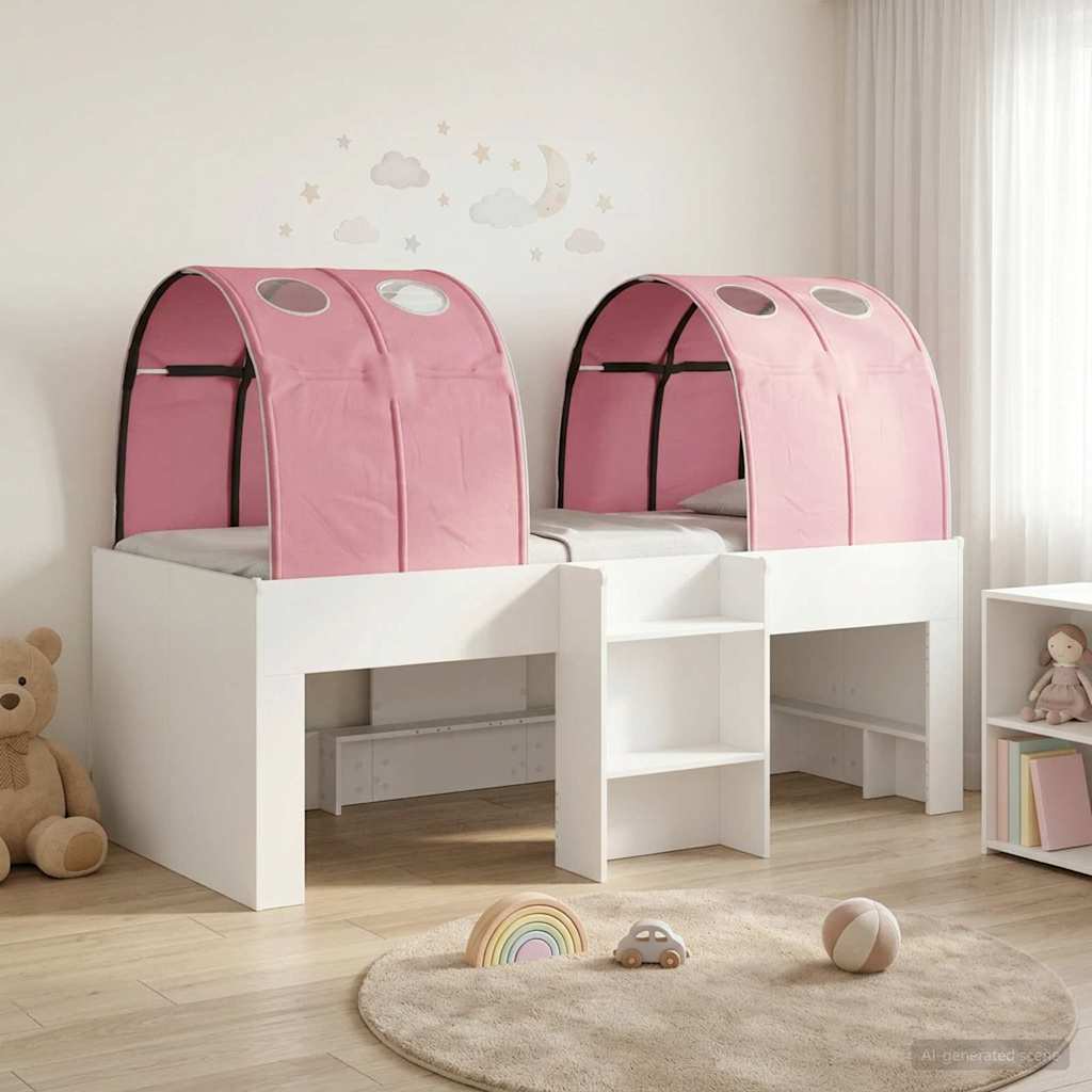 Bett mit Tunnel 3 stk. Weiß und Rosa Holzwerkstoff