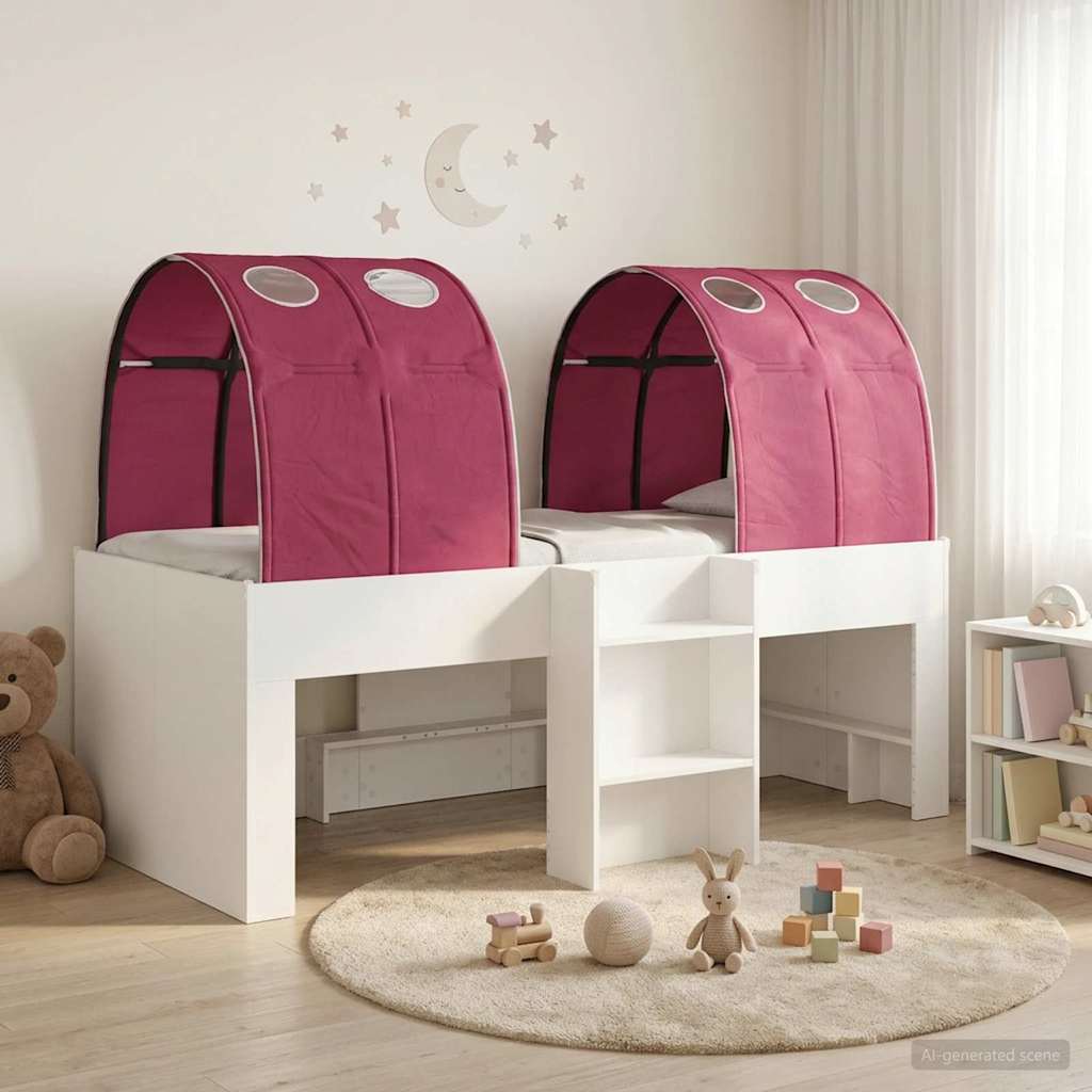 Bett mit Tunnel 3 stk. Weiß und Rot Holzwerkstoff