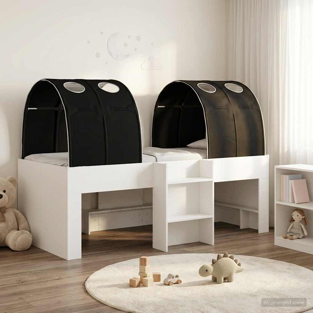 Bett mit Tunnel 3 stk. Weiß und Schwarz Holzwerkstoff