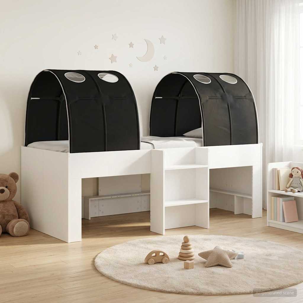 Bett mit Tunnel 4 Stk. Weiß und Schwarz Holzwerkstoff