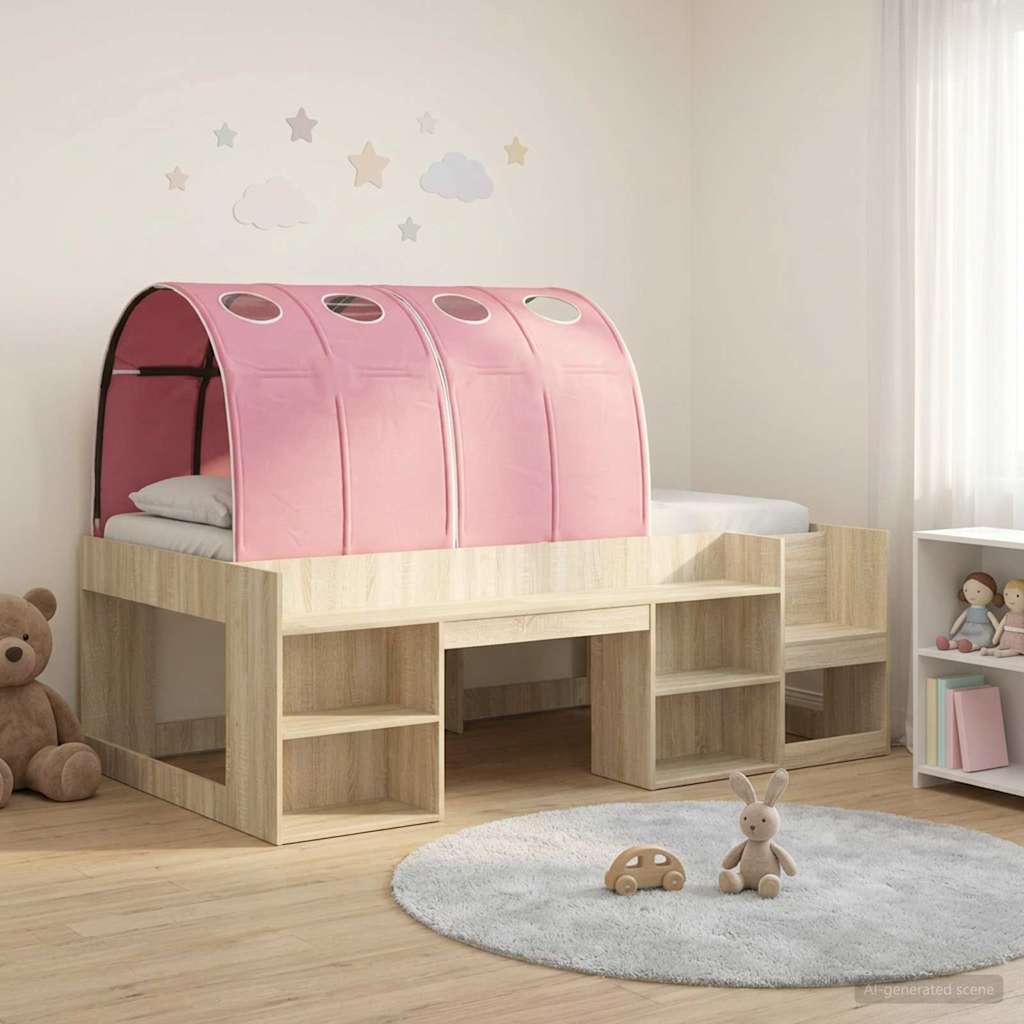 Bettgestell mit Tunnel mit Regal 3 stk. Sonoma Eiche und Pink