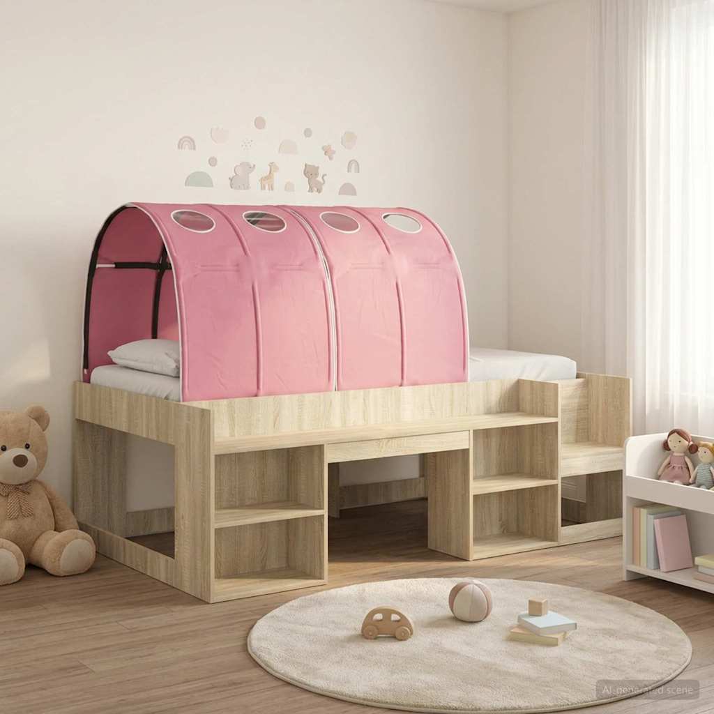 Bettgestell mit Tunnel mit Regal 3 Stk. Sonoma Eiche und Pink