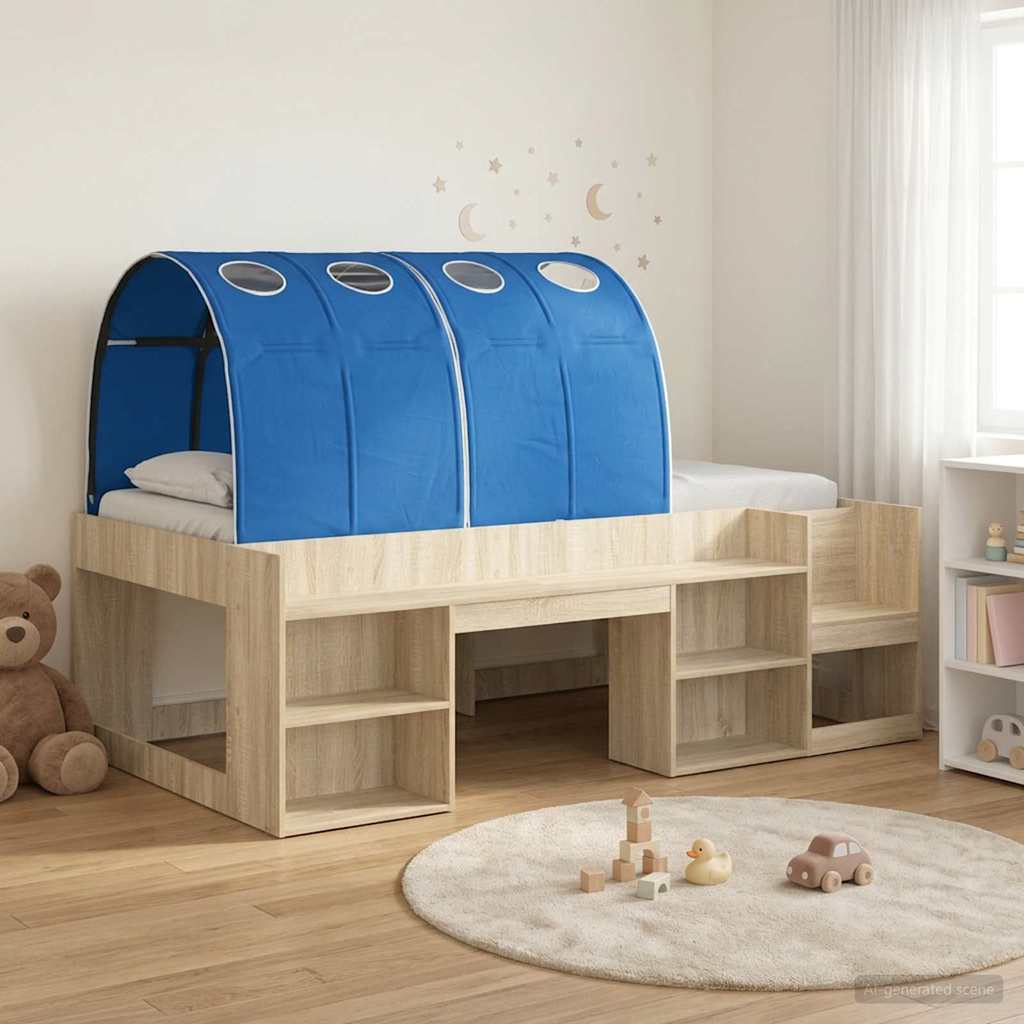 Bettgestell mit Tunnel mit Regal 3 stk. Sonoma Eiche und Blau