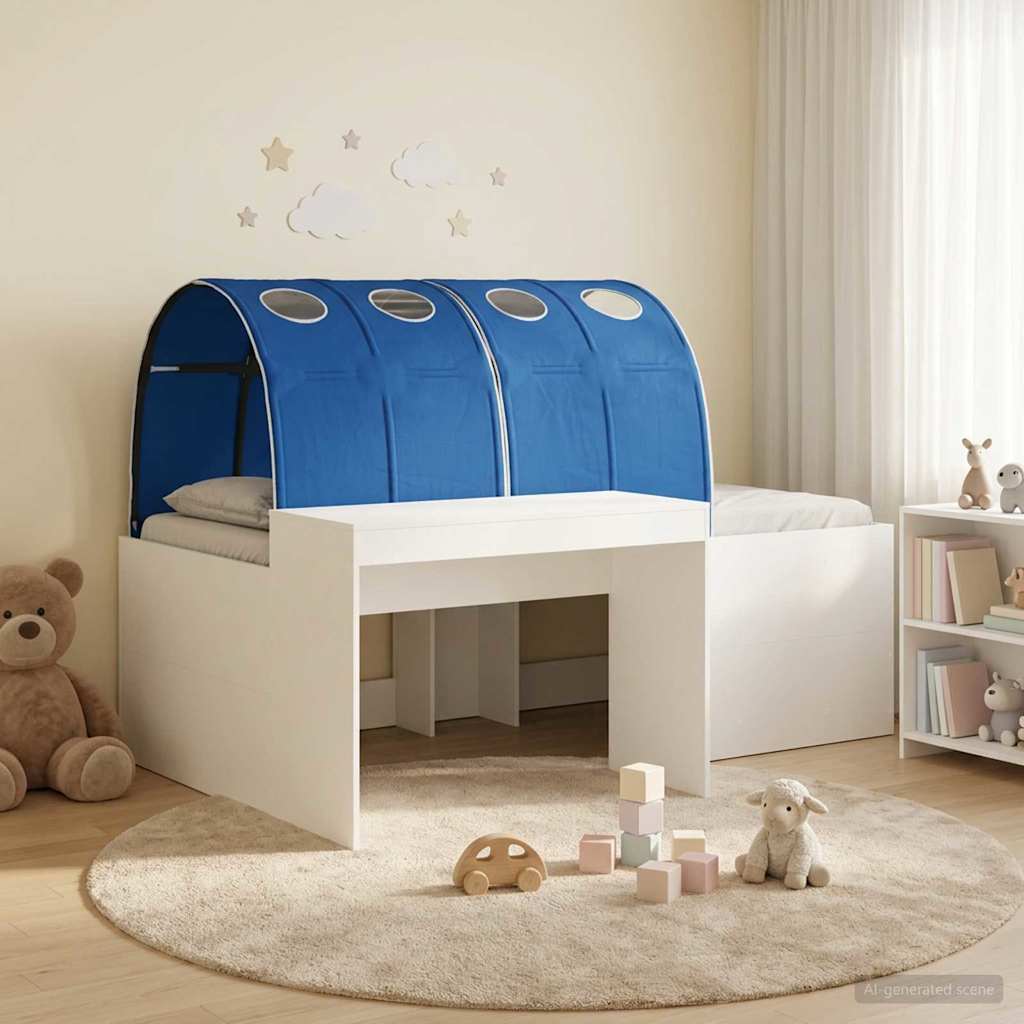 Bett mit Tunnel 3 stk. Weiß und Blau Holzwerkstoff