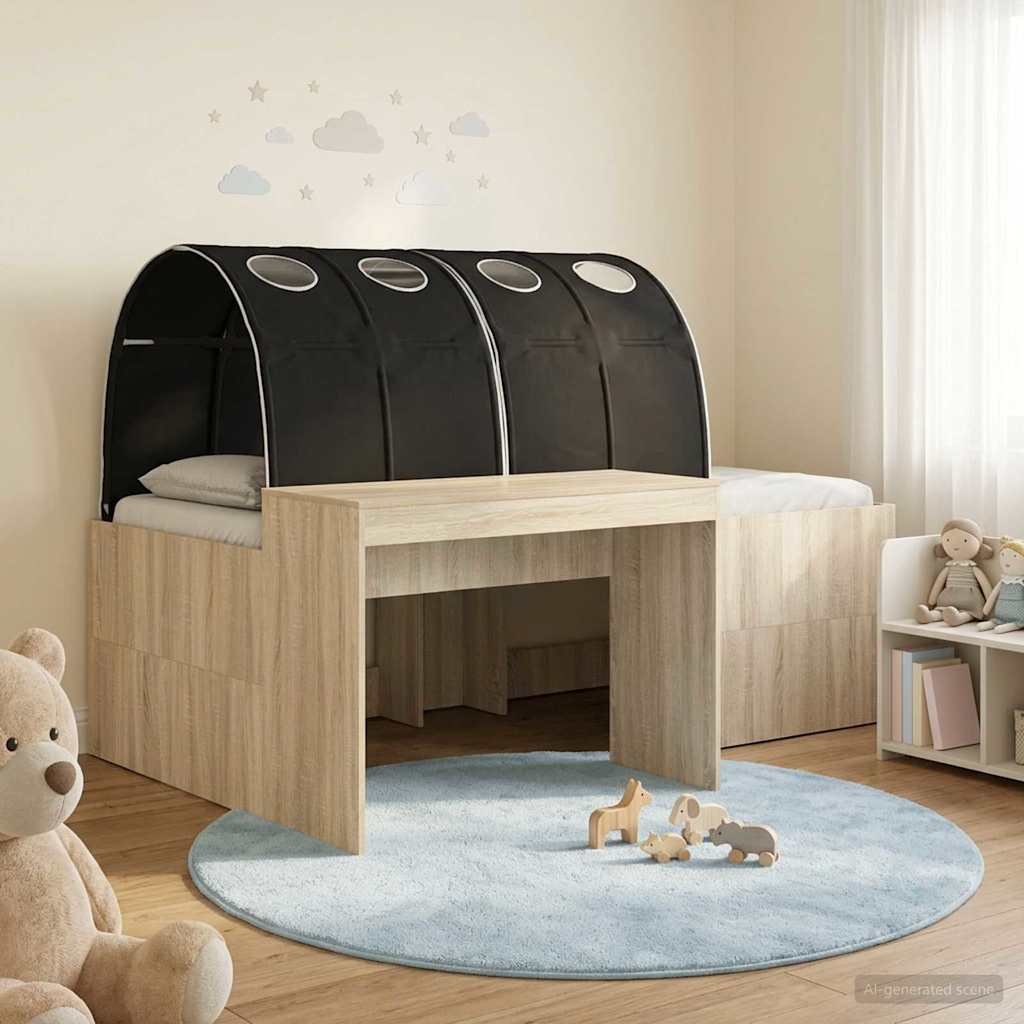 Bett mit Tunnel 3 stk. Sonoma Eiche und Schwarz Holzwerkstoff