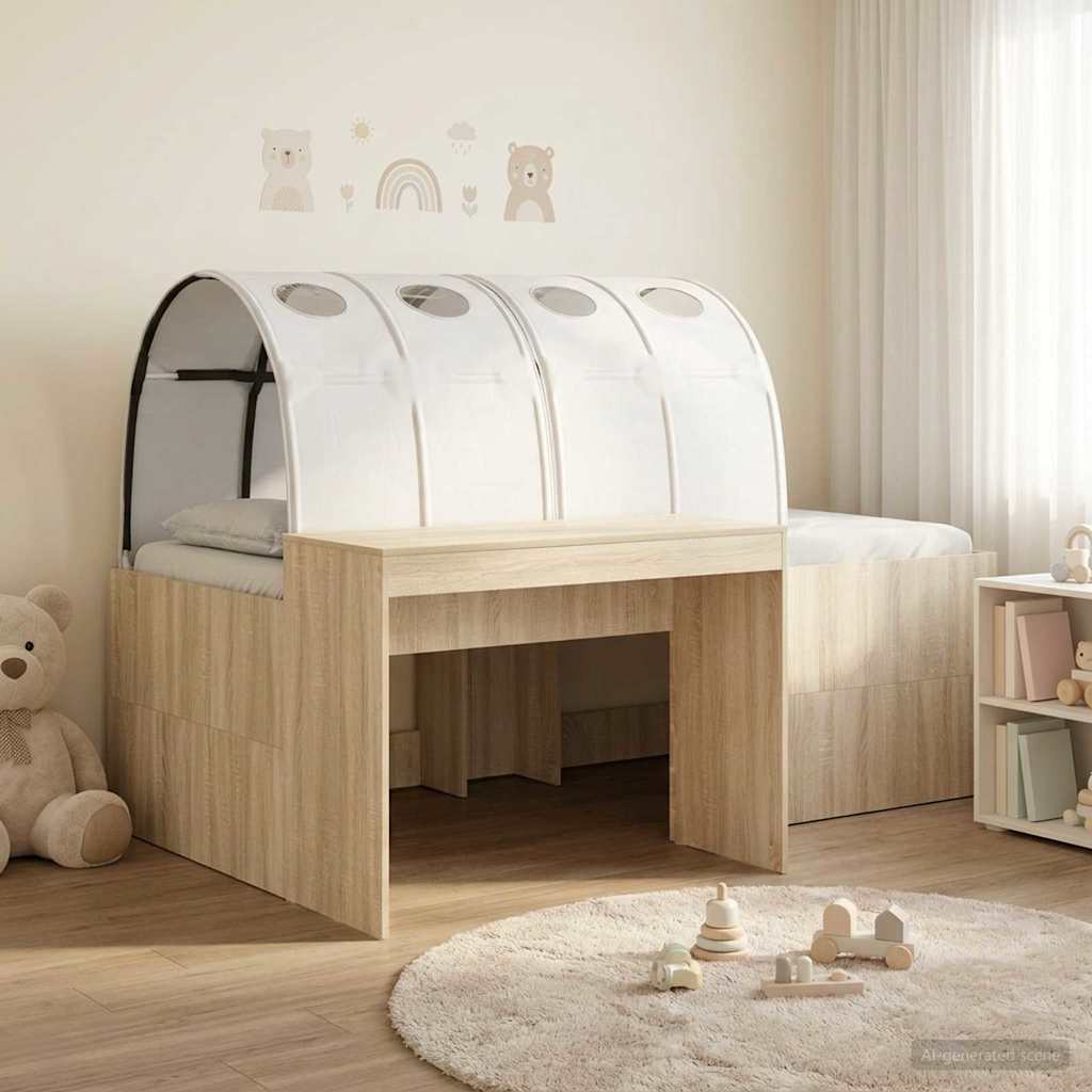 Bett mit Tunnel 3 stk. Sonoma-Eiche und Weiß Holzwerkstoff
