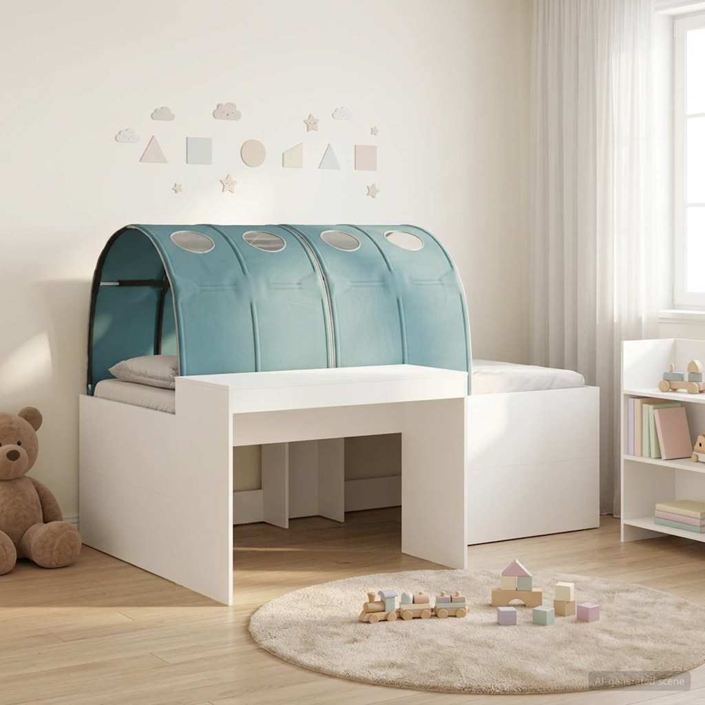 Bett mit Tunnel 3 Stk. Weiß und Hellblau Holzwerkstoff