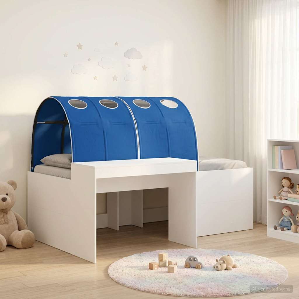 Bett mit Tunnel 3 Stk. Weiß und Blau Holzwerkstoff