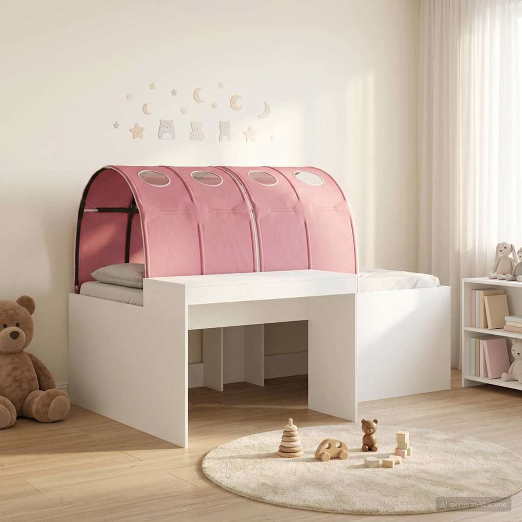 Bett mit Tunnel 3 Stk. Weiß und Rosa Holzwerkstoff