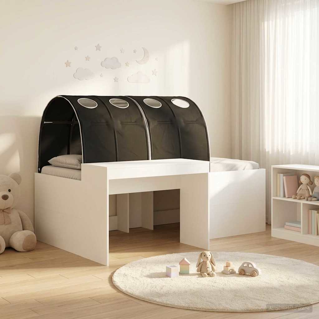 Bett mit Tunnel 3 Stk. Weiß und Schwarz Holzwerkstoff