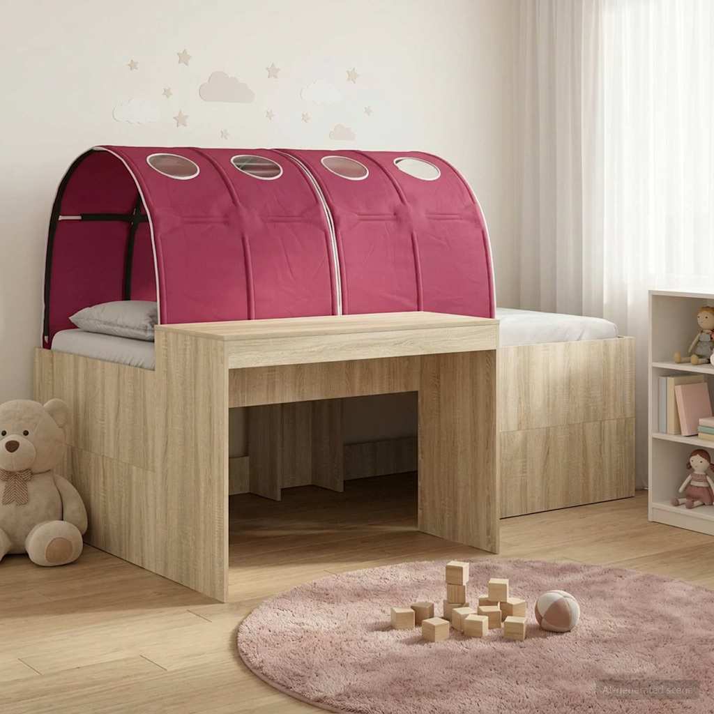 Bett mit Tunnel 3 stk. Sonoma Eiche und Rot Holzwerkstoff