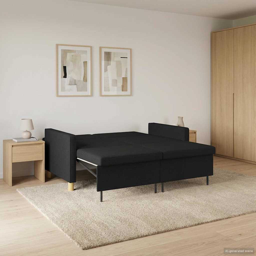 Pull Out Sofa Bed Schwarz Stoff