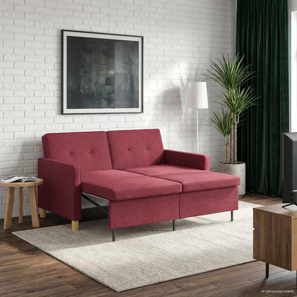 Pull Out Sofa Bed Weinrot Stoff