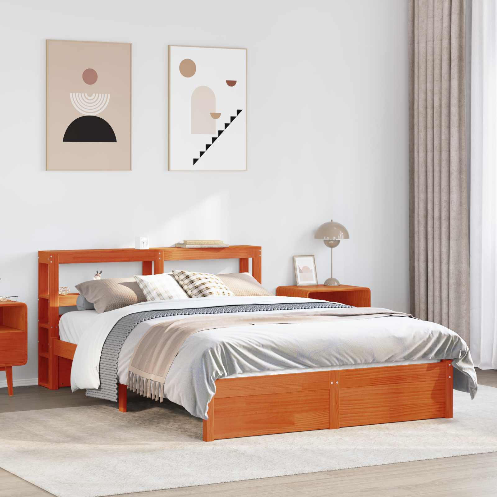 Bettrahmen mit Regal 2 Stk. Wachsbraun Massivholz Kiefer