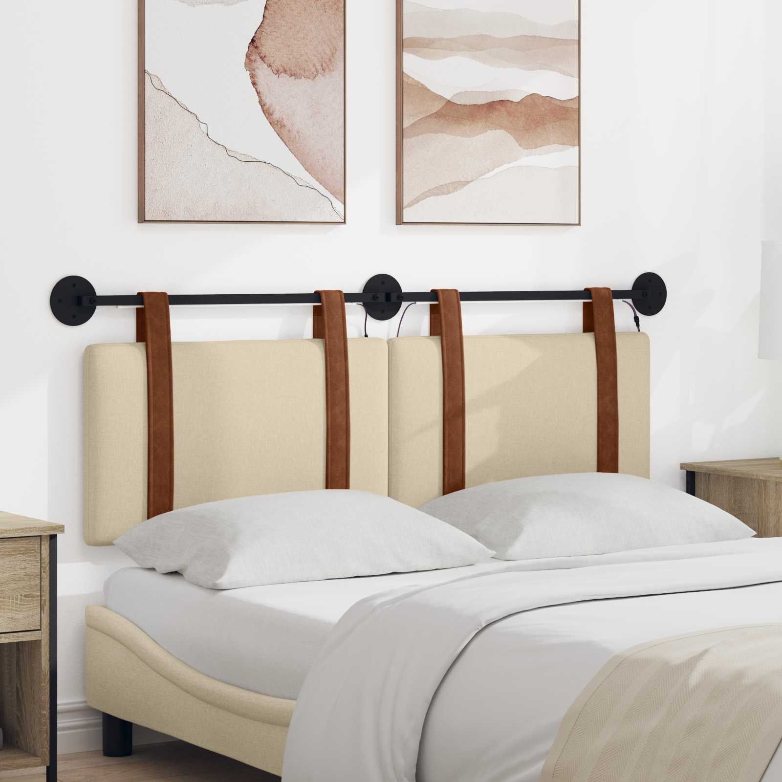 Hängendes Kopfteil Mit LED Licht Creme Antikes PU