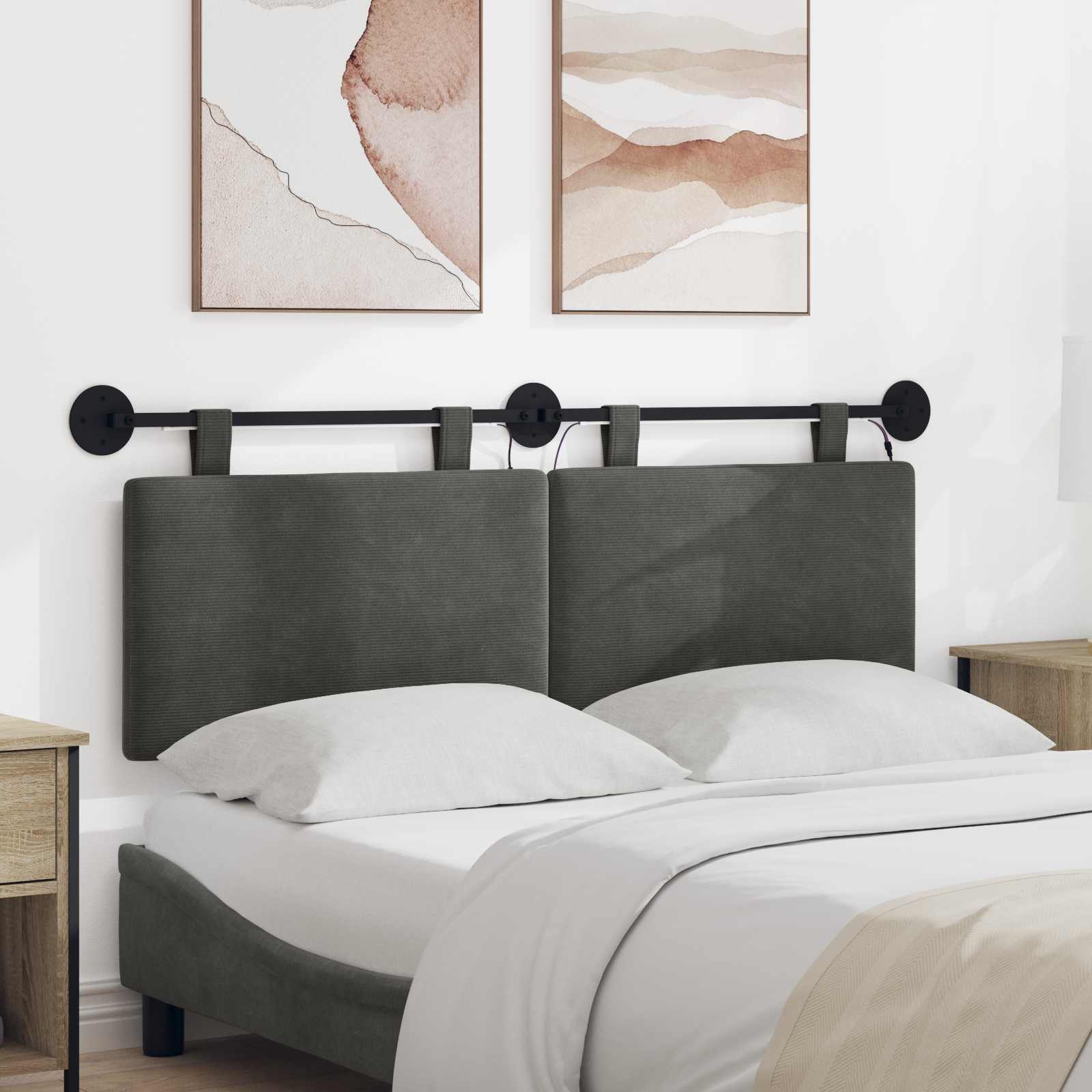 Hängendes Kopfteil Dunkelgrau Cordstoff