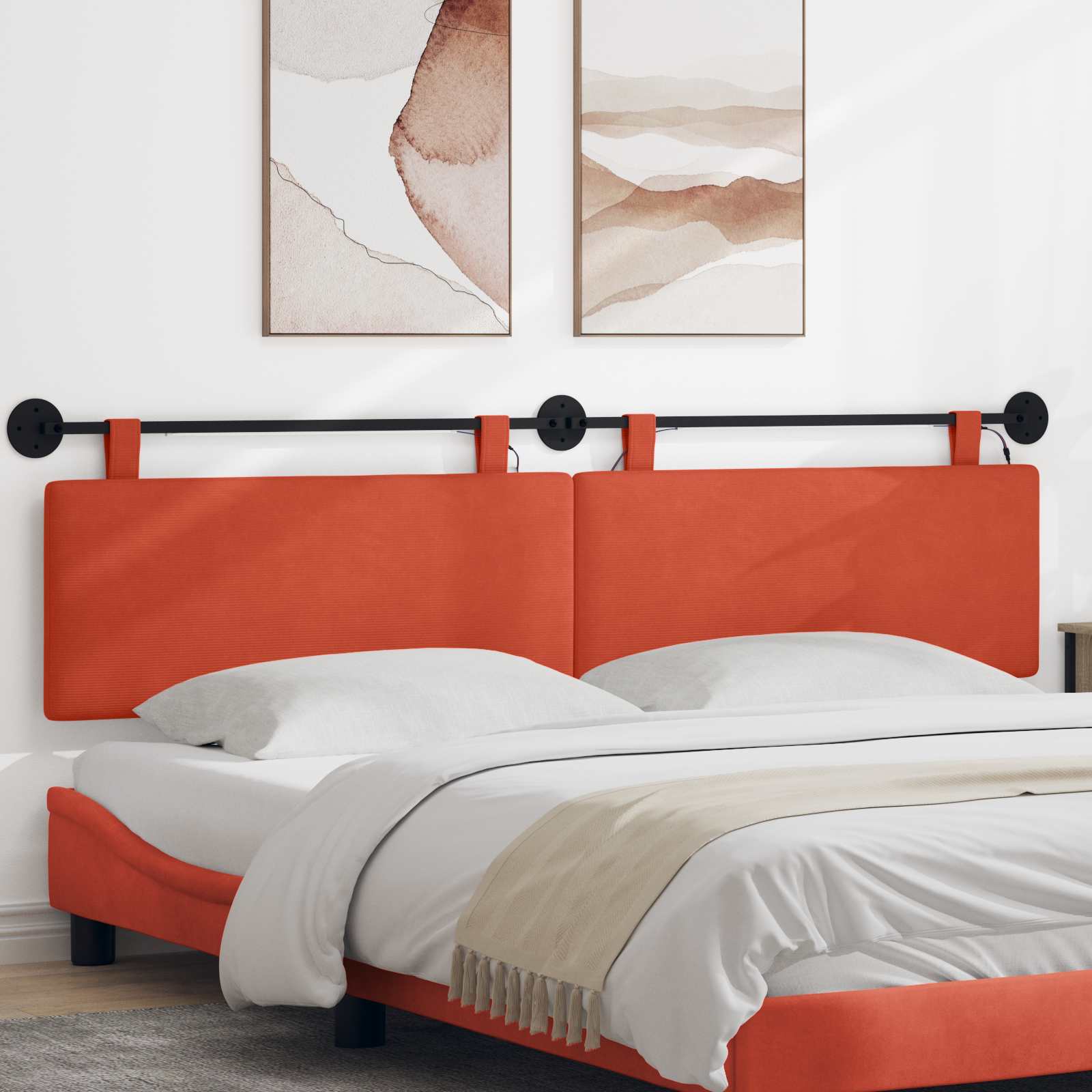 Hängendes Kopfteil Rot-Orange Cordstoff