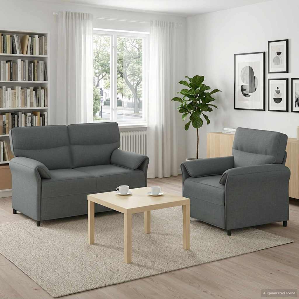 Sofa Set 2 stk. Dunkelgrau Stoff