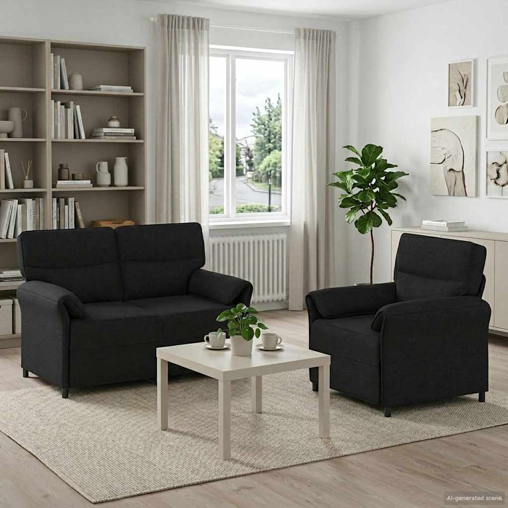 Sofa Set 2 stk. Schwarz Stoff
