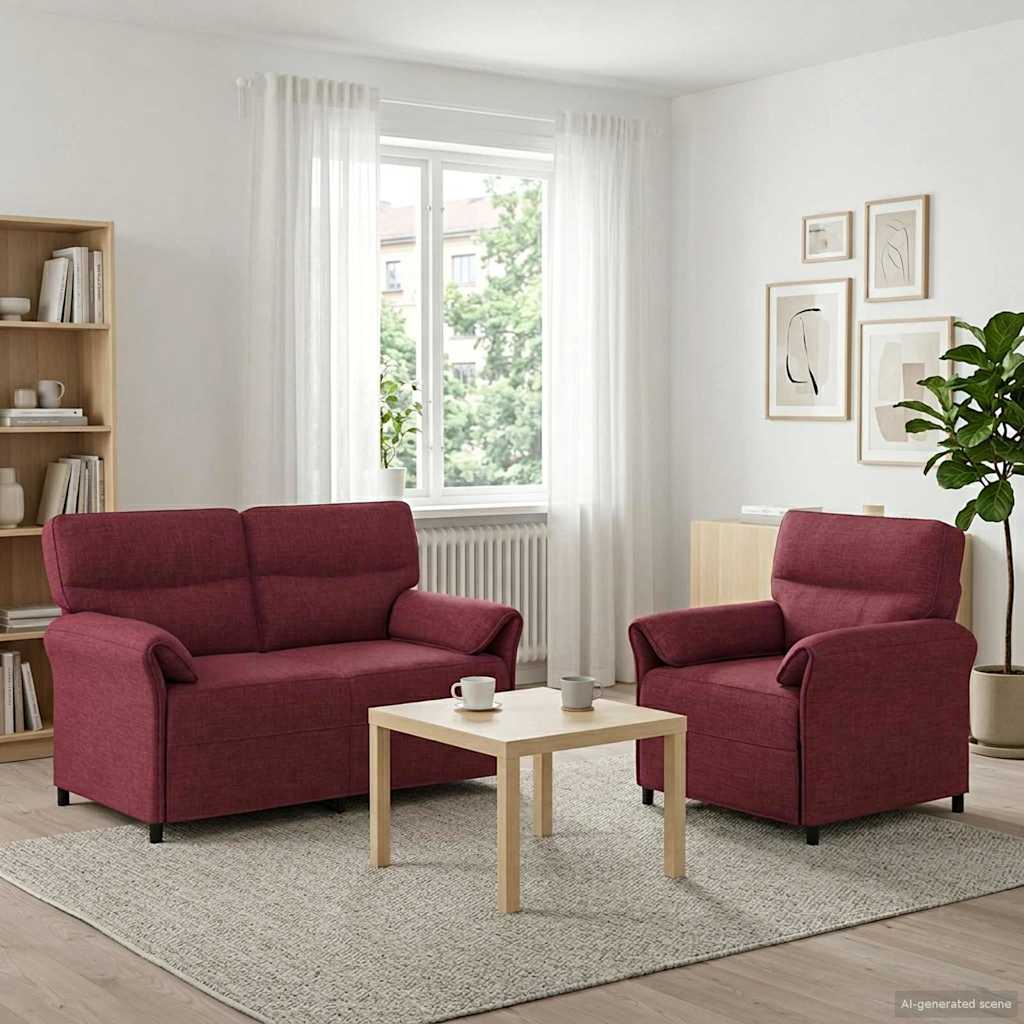 Sofa Set 2 stk. Weinrot Stoff