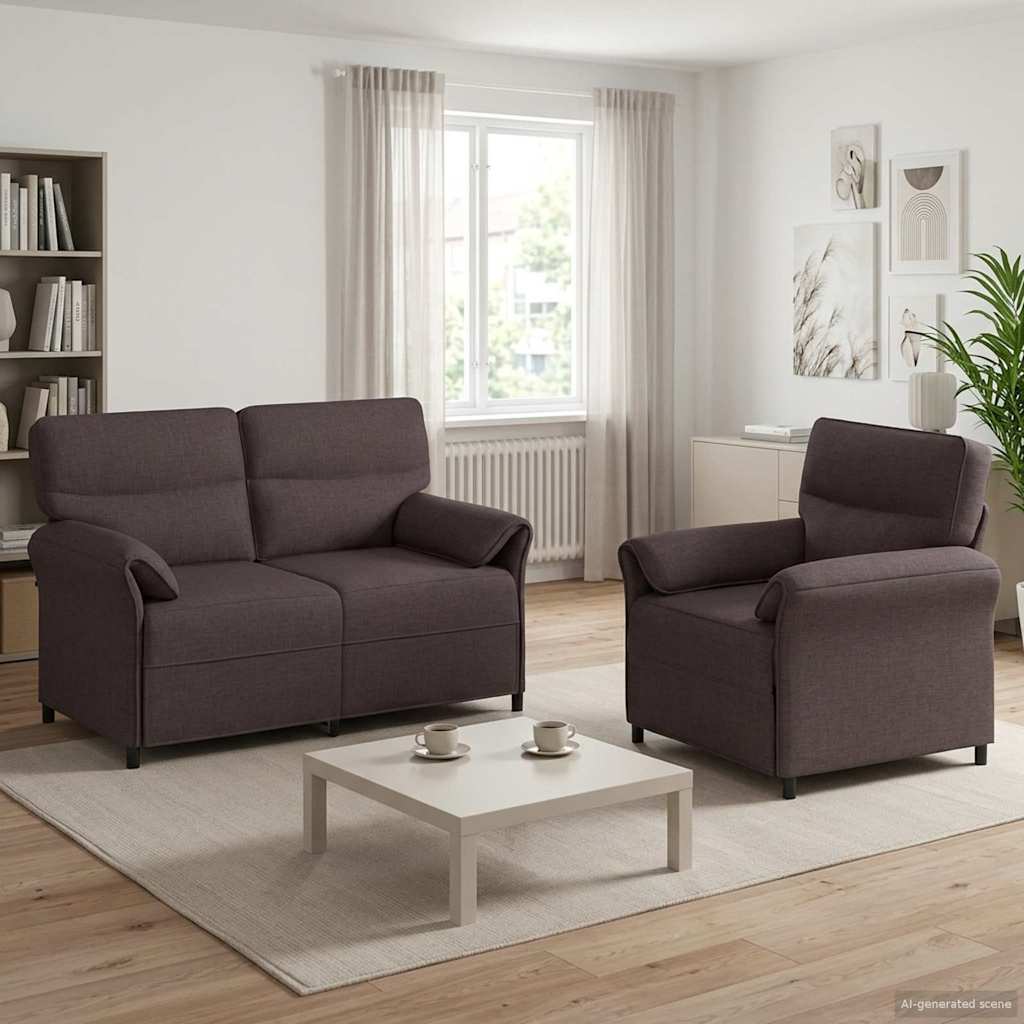Sofa Set 2 stk. Dunkelbraun Stoff