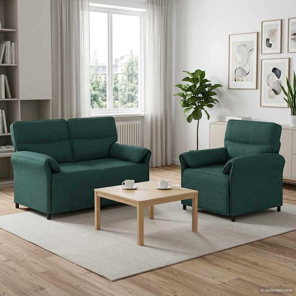 Sofa Set 2 stk. Dunkelgrün Stoff