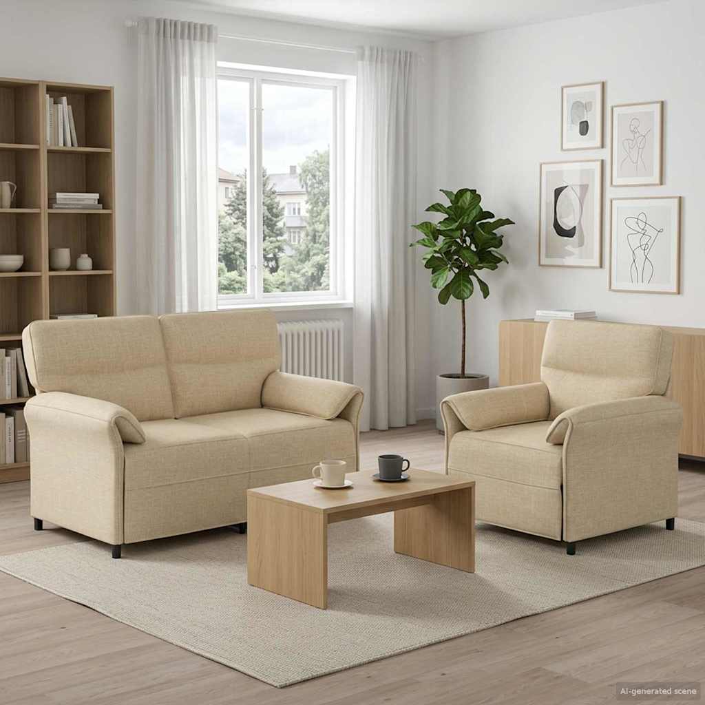Sofa Set 2 stk. Creme Stoff